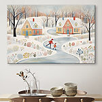 Tableaux Peinture d'un couple de personnes patinant sur une route enneigée