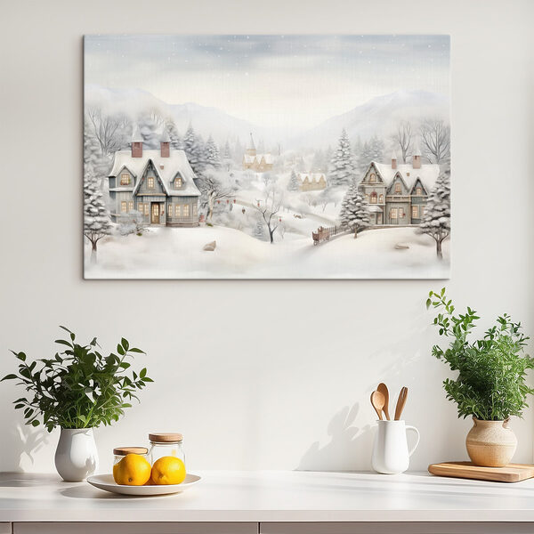 Paysage enneigé avec maisons et arbres Tableaux Paysage enneigé avec maisons et arbres