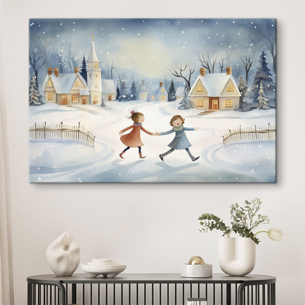 Couple de filles marchant dans la neige Tableaux Couple de filles marchant dans la neige