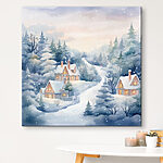 Tableaux Peinture de maisons dans une forêt enneigée