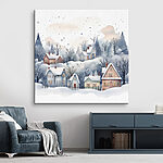 Tableaux Aquarelle de maisons et d'arbres dans la neige