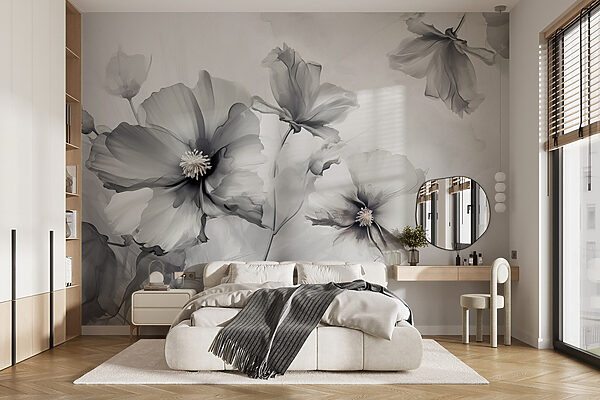 Groupe de fleurs sur fond blanc Papier peint Groupe de fleurs sur fond blanc