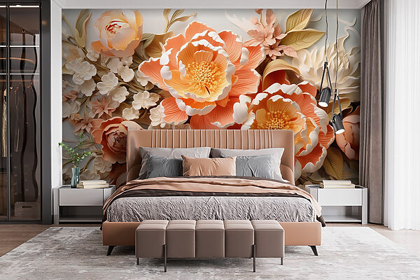 Groupe de fleurs sur une surface blanche Papier peint Groupe de fleurs sur une surface blanche