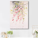 Tableaux Aquarelle de fleurs roses et de feuilles vertes