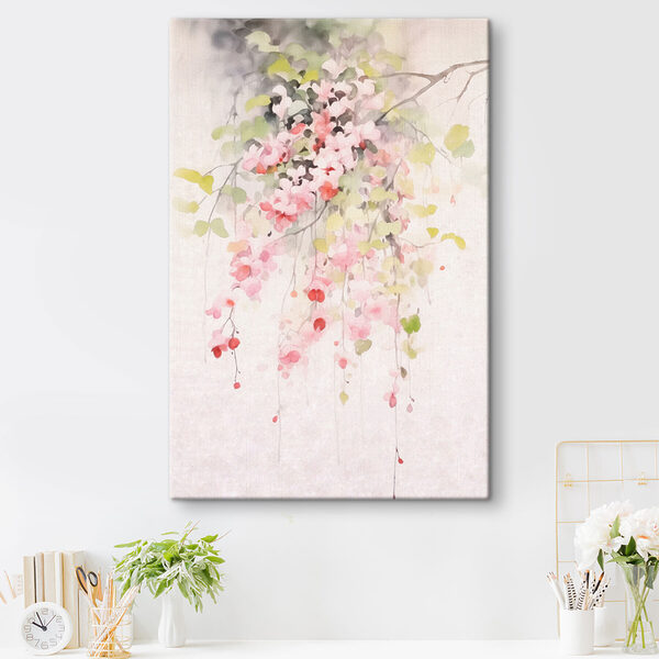 Aquarelle de fleurs roses et de feuilles vertes Tableaux Aquarelle de fleurs roses et de feuilles vertes