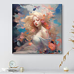 Tableaux Femme aux longs cheveux blonds avec des fleurs dans les cheveux