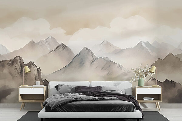 Peinture de montagnes et de nuages Papier peint Peinture de montagnes et de nuages