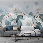 Papier peint Fleurs et feuilles blanches sur une branche