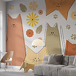 Papier peint Groupe de chats et de fleurs