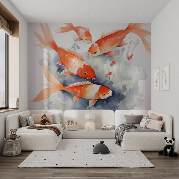 Groupe de poissons orange et blancs nageant dans l'eau Papier peint Groupe de poissons orange et blancs nageant dans l'eau