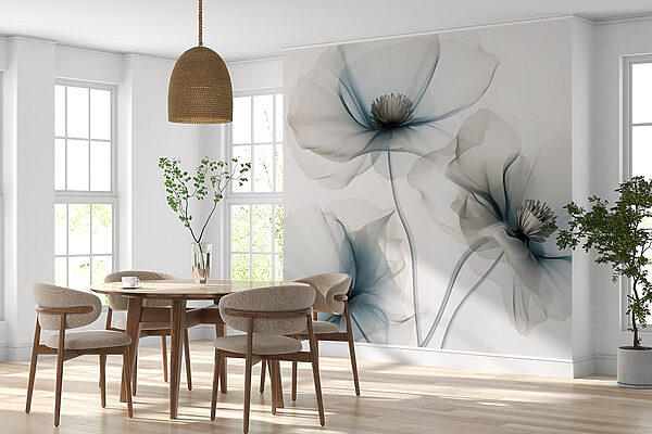Papier peint Groupe de fleurs aux pétales bleu clair (UGS : w01981) Papier peint Papier peint Groupe de fleurs aux pétales bleu clair (UGS : w01981)