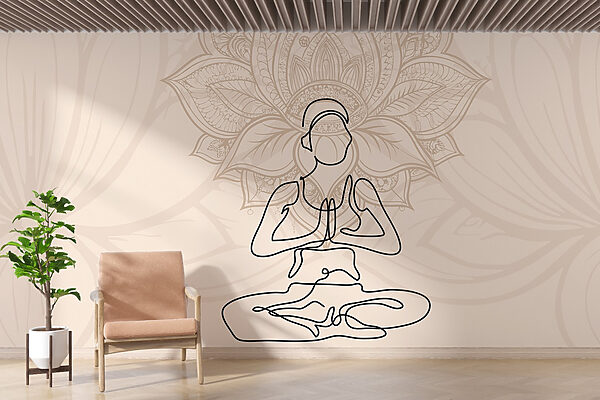 Dessin d'une femme assise en lotus Papier peint Dessin d'une femme assise en lotus