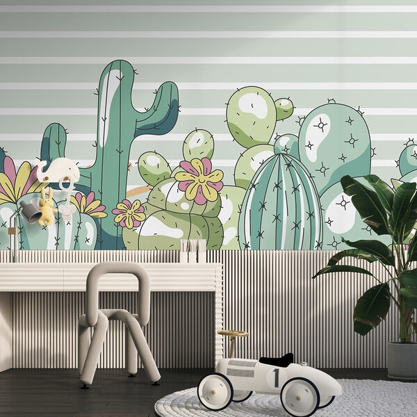 Groupe de cactus avec fleurs Papier peint Groupe de cactus avec fleurs