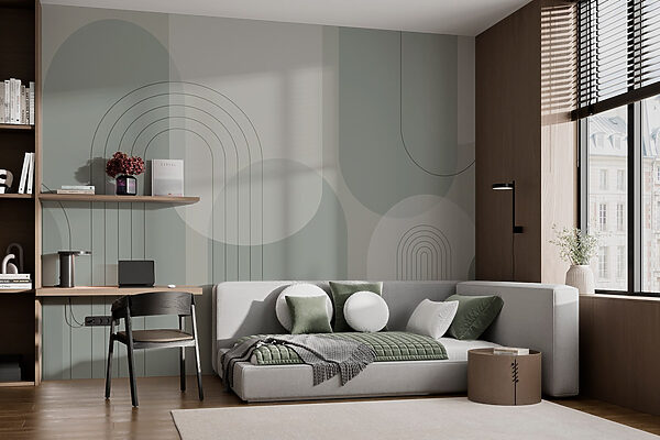 Fond gris et blanc avec lignes et cercles Papier peint Fond gris et blanc avec lignes et cercles