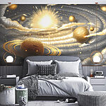 Papier peint Planète avec des anneaux et des étoiles dans le ciel
