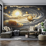 Papier peint Planète avec des anneaux et des étoiles dans le ciel