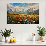 Tableaux Champ de fleurs avec des montagnes en arrière-plan