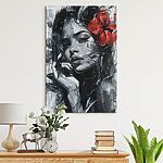 Tableaux Peinture d'une femme avec une fleur rouge dans les cheveux