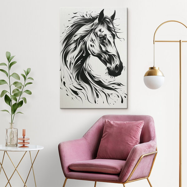 Dessin en noir et blanc d'un cheval Tableaux Dessin en noir et blanc d'un cheval