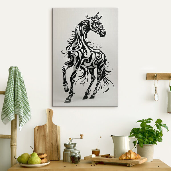 Cheval noir et blanc avec tourbillons Tableaux Cheval noir et blanc avec tourbillons