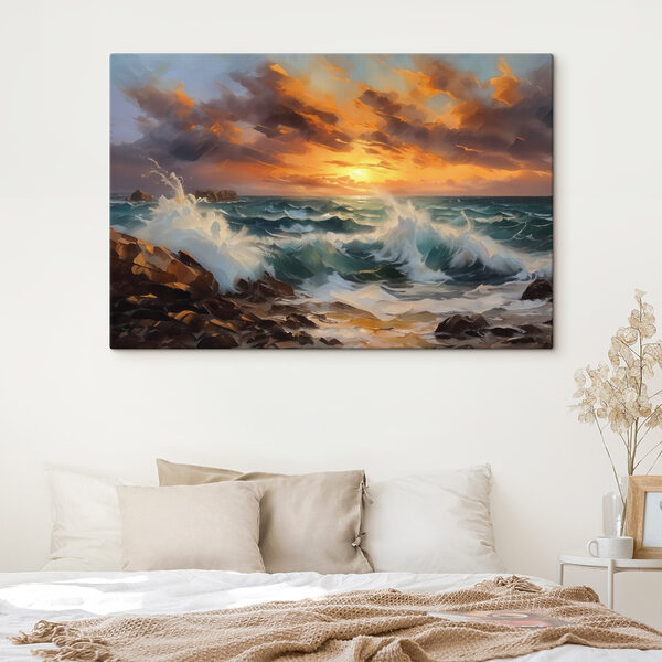 Vagues s'écrasant sur une plage rocheuse Tableaux Vagues s'écrasant sur une plage rocheuse