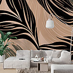 Papier peint Motif de plumes noires et fauves