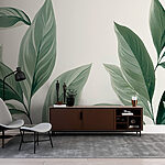 Papier peint Feuilles luxuriantes sur fond clair