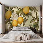 Papier peint Papier peint avec des citrons et des fleurs
