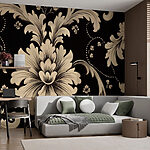 Papier peint Motif floral élégant sur fond noir