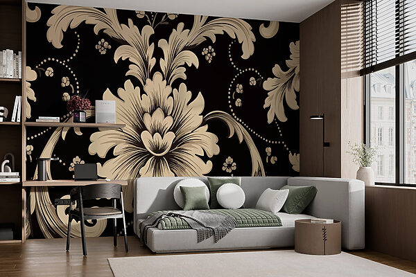 Motif floral élégant sur fond noir Papier peint Motif floral élégant sur fond noir