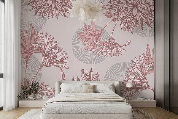 Motif de fleurs et de feuilles Papier peint Motif de fleurs et de feuilles