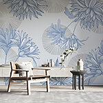Papier peint Motif floral bleu et blanc