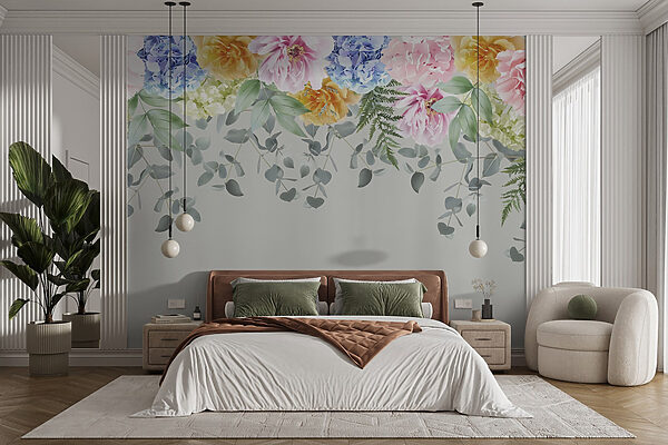 Groupe de fleurs et de feuilles Papier peint Groupe de fleurs et de feuilles