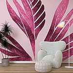 Papier peint Motif de feuillage rose vif
