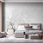 Papier peint Fond gris et blanc avec des feuilles