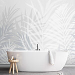 Papier peint Fond gris et blanc avec des feuilles