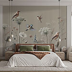 Papier peint Oiseaux sur les fleurs et les plantes