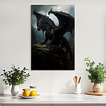 Tableaux Dragon noir sur un rocher