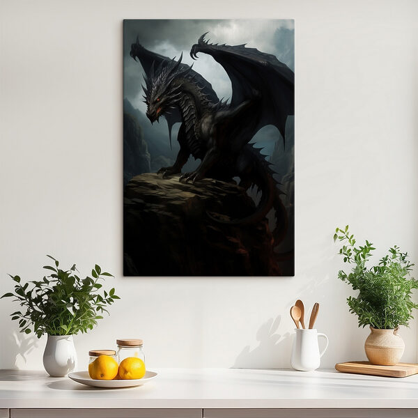 Dragon noir sur un rocher Tableaux Dragon noir sur un rocher