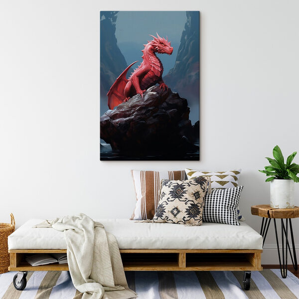 Dragon rouge sur un rocher Tableaux Dragon rouge sur un rocher