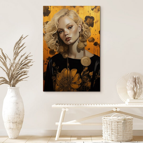 Femme aux cheveux blonds bouclés et aux grandes boucles d'oreilles Tableaux Femme aux cheveux blonds bouclés et aux grandes boucles d'oreilles