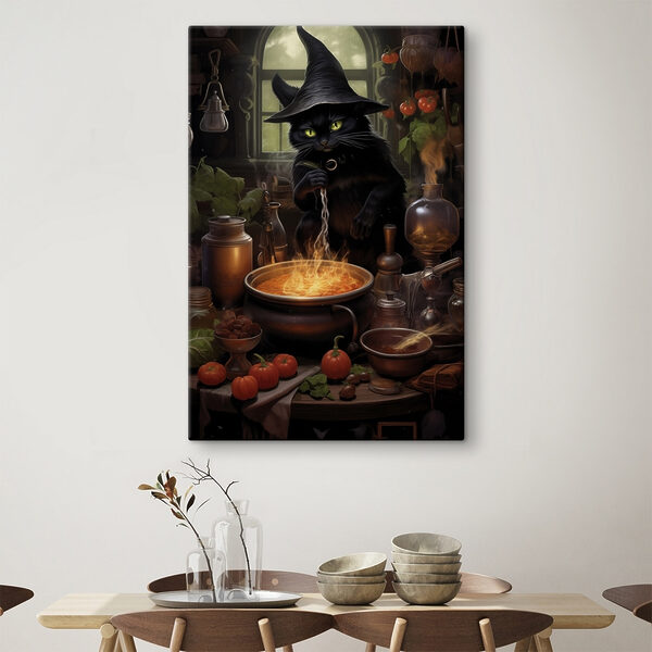 Chat coiffé d'un chapeau qui fait cuire un plat Tableaux Chat coiffé d'un chapeau qui fait cuire un plat