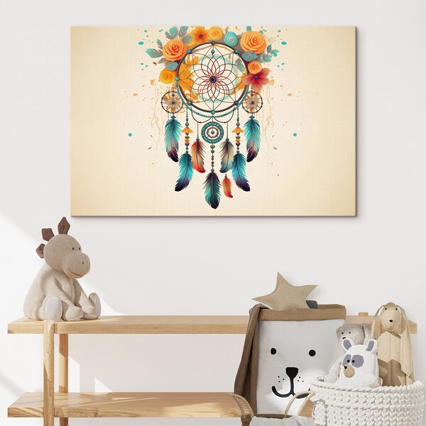 Attrape-rêves avec fleurs et plumes Tableaux Attrape-rêves avec fleurs et plumes