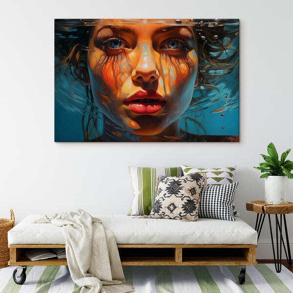 Femme sous l'eau avec des gouttes d'eau Tableaux Femme sous l'eau avec des gouttes d'eau