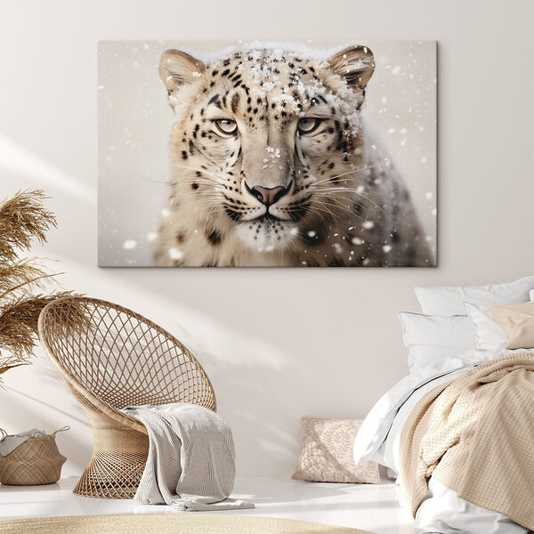 Léopard des neiges avec de la neige sur la tête Tableaux Léopard des neiges avec de la neige sur la tête