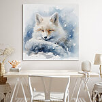 Tableaux Aquarelle d'un renard couché dans la neige