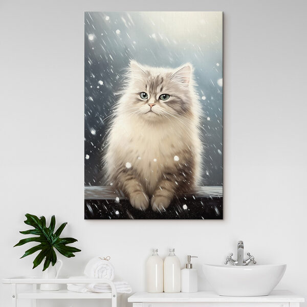Chat assis dans la neige Tableaux Chat assis dans la neige