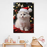 Tableaux Chaton blanc portant un chapeau de Père Noël