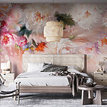 Papier peint Peinture de fleurs sur fond rose