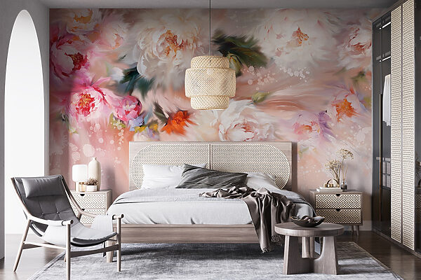 Peinture de fleurs sur fond rose Papier peint Peinture de fleurs sur fond rose